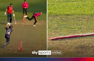 Ever seen this before?! Bowler SNAPS stump down the middle!