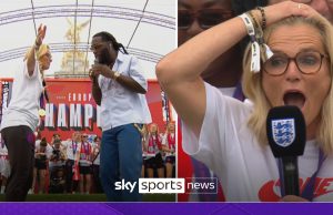 Wiegman RAPS with Burna Boy at Lionesses' homecoming!