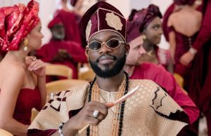 Broda Shaggi Came Correct! See His Grand Burgundy Look at Temi Otedola & Mr Eazi’s Wedding